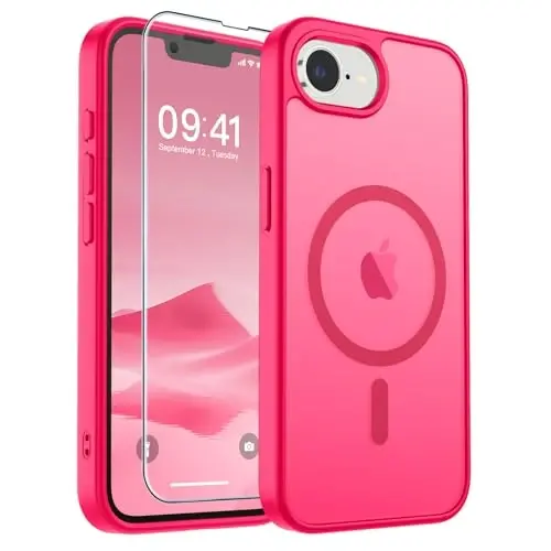 SUPFINE Magnetic for iPhone 17e Case/iPhone 16e Case (Compatible with MagSafe)(Military Grade Drop Protection) Slim Translucent Matte Shockproof with Anti-Fingerprint Phone Case,Hot Pink 