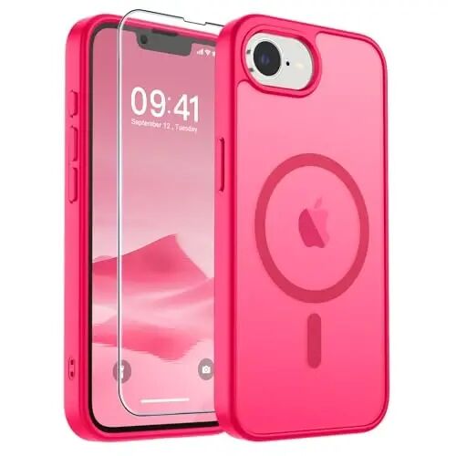 SUPFINE Magnetic for iPhone 17e Case/iPhone 16e Case Hot Pink | With Screen Protector, Translucent Matte, Compatible with MagSafe, Military Grade Drop Proof, Rugged Shockproof Protective 