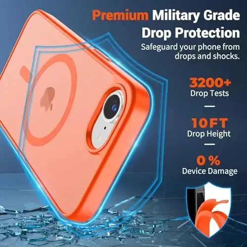 SUPFINE Magnetic for iPhone 16e Case 2025 (Compatible with MagSafe)(Military Grade Drop Protection) Slim Translucent Matte Shockproof with Anti-Fingerprint Phone Case,Orange - 3
