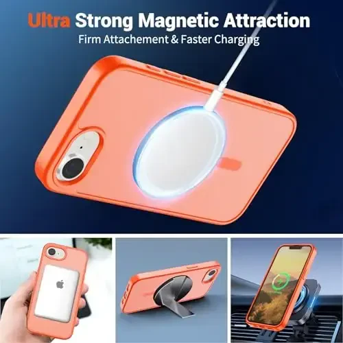 SUPFINE Magnetic for iPhone 16e Case 2025 (Compatible with MagSafe)(Military Grade Drop Protection) Slim Translucent Matte Shockproof with Anti-Fingerprint Phone Case,Orange - 5
