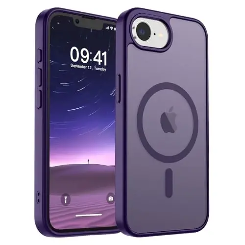 SUPFINE iPhone 16e 2025 uchun magnitli g'ilof (MagSafe bilan mos keladi) (Harbiy darajadagi tushishdan himoya) Yengil yarim shaffof matli zarbga chidamli barmoq izlariga qarshi telefon g'ilofi, to'q binafsha 