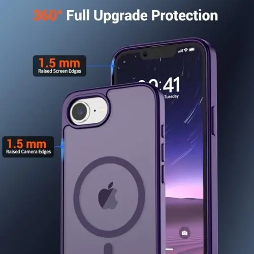 SUPFINE iPhone 16e 2025 uchun magnitli g'ilof (MagSafe bilan mos keladi) (Harbiy darajadagi tushishdan himoya) Yengil yarim shaffof matli zarbga chidamli barmoq izlariga qarshi telefon g'ilofi, to'q binafsha - 3