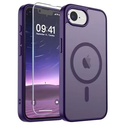 SUPFINE iPhone 16e 2025 uchun magnitli g'ilof (MagSafe bilan mos keladi) (Harbiy darajadagi tushishdan himoya) Yengil yarim shaffof matli zarbga chidamli barmoq izlariga qarshi telefon g'ilofi, to'q binafsha 