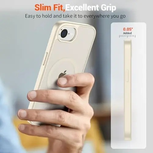 SUPFINE Magnetic for iPhone 16e Case (Compatible with MagSafe)(Military Grade Drop Protection) Slim Translucent Matte Shockproof with Anti-Fingerprint Phone Case,Antique White - 7
