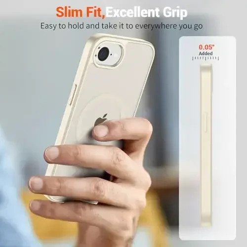 SUPFINE Magnetic for iPhone 16e Case (Compatible with MagSafe)(Military Grade Drop Protection) Slim Translucent Matte Shockproof with Anti-Fingerprint Phone Case,Antique White - 7