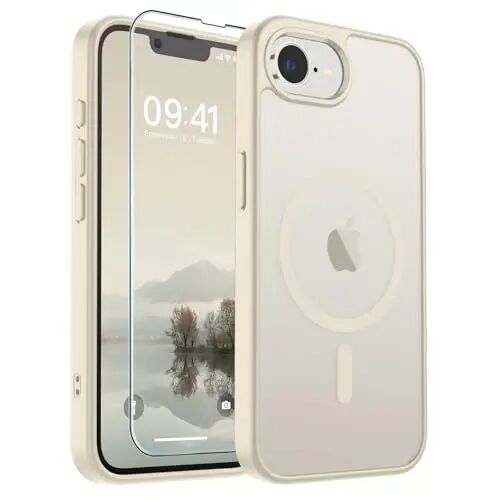 SUPFINE Magnetic for iPhone 17e Case/iPhone 16e Case Antique White | With Screen Protector, Translucent Matte, Compatible with MagSafe, Military Grade Drop Proof, Rugged Shockproof Protective 