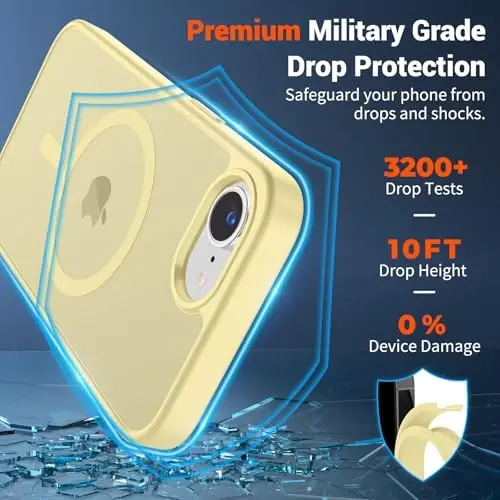 SUPFINE Magnetic for iPhone 16e Case (Compatible with MagSafe) (Military Grade Drop Protection) Slim Translucent Matte Shockproof with Anti-Fingerprint Phone Case,Buttercream Yellow - 3