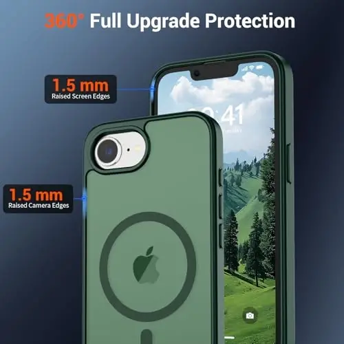 SUPFINE Magnetic for iPhone 17e Case/iPhone 16e Case (Compatible with MagSafe)(Military Grade Drop Protection) Slim Translucent Matte Shockproof with Anti-Fingerprint Phone Case,Forest Green - 2