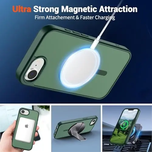 SUPFINE Magnetic for iPhone 17e Case/iPhone 16e Case (Compatible with MagSafe)(Military Grade Drop Protection) Slim Translucent Matte Shockproof with Anti-Fingerprint Phone Case,Forest Green - 3