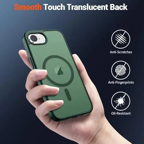 SUPFINE Magnetic for iPhone 17e Case/iPhone 16e Case (Compatible with MagSafe)(Military Grade Drop Protection) Slim Translucent Matte Shockproof with Anti-Fingerprint Phone Case,Forest Green - 4