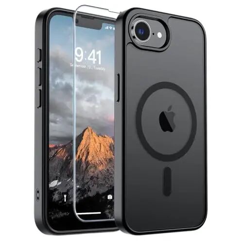 SUPFINE Magnetic for iPhone 17e Case/iPhone 16e Case Black | With Screen Protector, Translucent Matte, Compatible with MagSafe, Military Grade Drop Proof, Rugged Shockproof Protective 