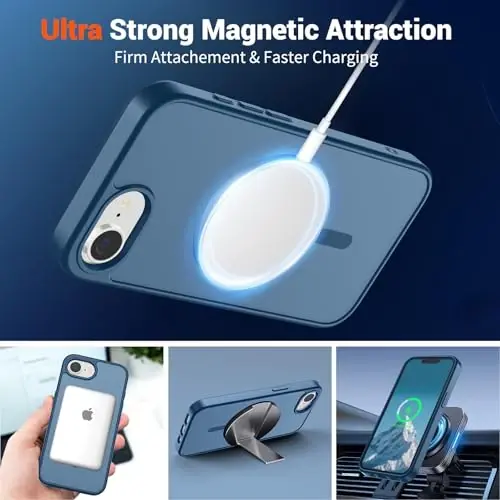 SUPFINE Magnetic for iPhone 16e Case 2025 (Compatible with MagSafe)(Military Grade Drop Protection) Slim Translucent Matte Shockproof with Anti-Fingerprint Phone Case,Deep Blue - 5