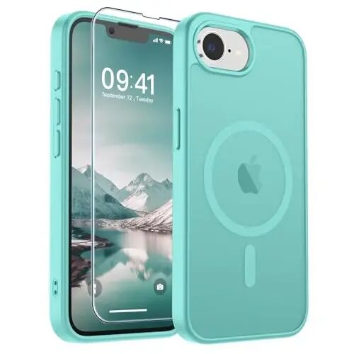 SUPFINE Magnetic for iPhone 17e Case/iPhone 16e Case Blue Green | With Screen Protector, Translucent Matte, Compatible with MagSafe, Military Grade Drop Proof, Rugged Shockproof Protective 