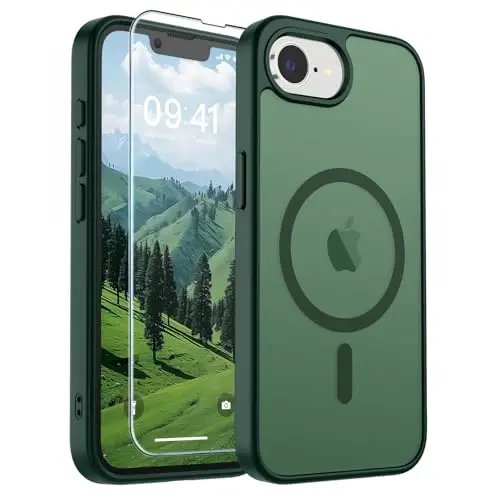 SUPFINE iPhone 16e uchun magnitli g'ilof (MagSafe bilan mos)(Harbiy darajadagi tushishdan himoya) Yupqa yarim shaffof mat zarbga chidamli barmoq izlariga qarshi telefon g'ilofi, o'rmon yashili - 6