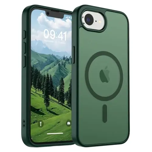 SUPFINE iPhone 16e uchun magnitli g'ilof (MagSafe bilan mos)(Harbiy darajadagi tushishdan himoya) Yupqa yarim shaffof mat zarbga chidamli barmoq izlariga qarshi telefon g'ilofi, o'rmon yashili 