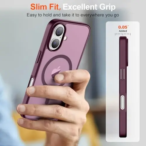 SUPFINE Magnetic for iPhone 17 Case (Compatible with MagSafe)(Military Grade Drop Protection) Translucent Matte Shockproof with Anti-Fingerprint Phone Cover 2025,Wine Red - 7