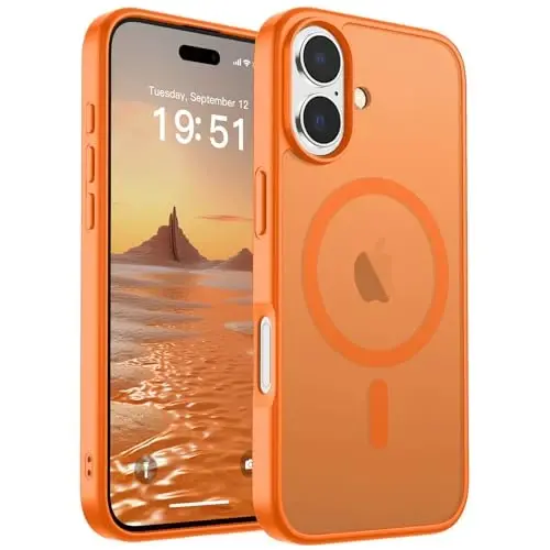 SUPFINE iPhone 17 için Manyetik Kılıf (MagSafe Uyumlu) (Askeri Sınıf Düşme Koruması) Yarı Saydam Mat Darbeye Dayanıklı, Parmak İzi Önleyici Telefon Kılıfı, Yıldızlı Turuncu 