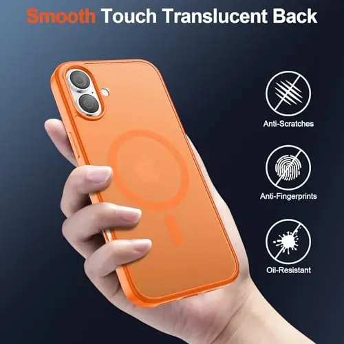 SUPFINE iPhone 17 için Manyetik Kılıf (MagSafe Uyumlu) (Askeri Sınıf Düşme Koruması) Yarı Saydam Mat Darbeye Dayanıklı, Parmak İzi Önleyici Telefon Kılıfı, Yıldızlı Turuncu - 6