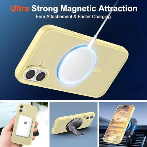 SUPFINE Magnetic for iPhone 17 Case (Compatible with MagSafe)(Military Grade Drop Protection) Translucent Matte Shockproof with Anti-Fingerprint Phone Cover 2025,Buttercream Yellow - 5