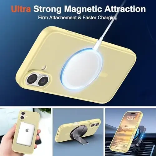SUPFINE Magnetic for iPhone 17 Case (Compatible with MagSafe)(Military Grade Drop Protection) Translucent Matte Shockproof with Anti-Fingerprint Phone Cover 2025,Buttercream Yellow - 5