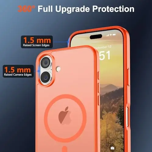 SUPFINE Magnetic for iPhone 17 Case (Compatible with MagSafe)(Military Grade Drop Protection) Translucent Matte Shockproof with Anti-Fingerprint Phone Cover 2025,Orange - 4