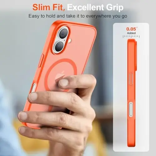 SUPFINE Magnetic for iPhone 17 Case (Compatible with MagSafe)(Military Grade Drop Protection) Translucent Matte Shockproof with Anti-Fingerprint Phone Cover 2025,Orange - 7