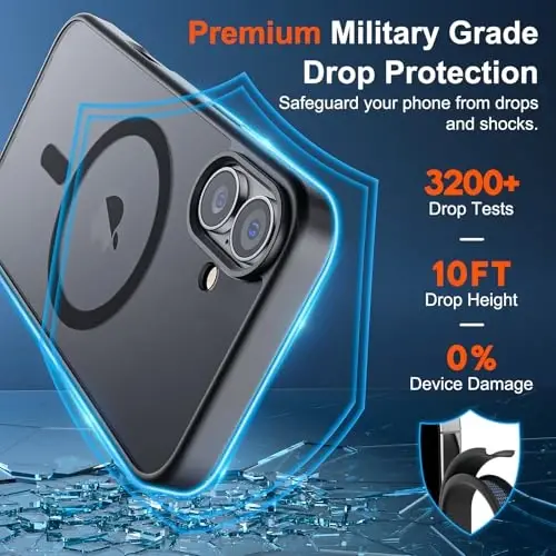 SUPFINE Magnetic for iPhone 17 Case (Compatible with MagSafe)(Military Grade Drop Protection) Translucent Matte Shockproof with Anti-Fingerprint Phone Cover,Black - 3