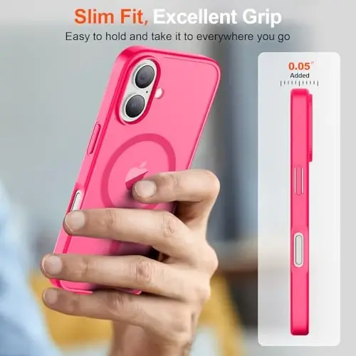 SUPFINE Magnetic for iPhone 17 Case (Compatible with MagSafe)(Military Grade Drop Protection) Translucent Matte Shockproof with Anti-Fingerprint Phone Cover 2025,Hot Pink - 7