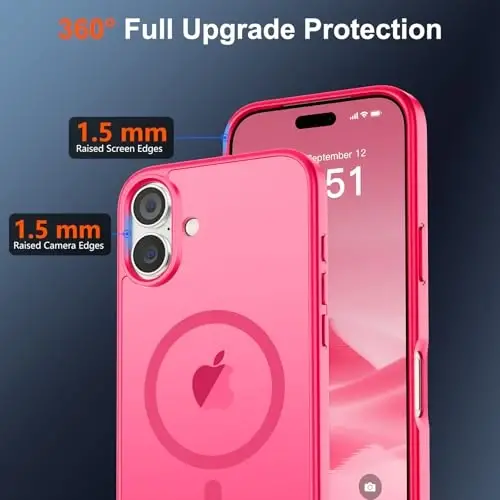 SUPFINE Magnetic for iPhone 17 Case (Compatible with MagSafe)(Military Grade Drop Protection) Translucent Matte Shockproof with Anti-Fingerprint Phone Cover,Hot Pink - 3