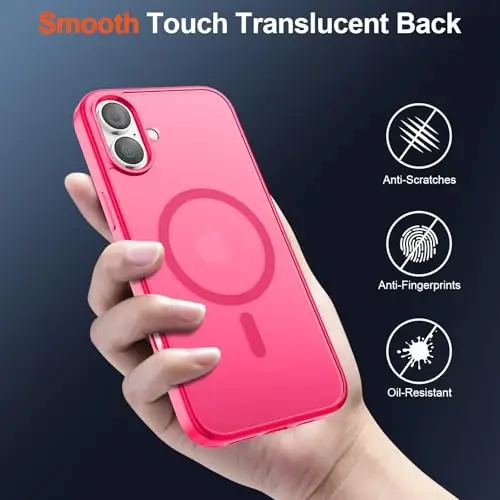 SUPFINE Magnetic for iPhone 17 Case (Compatible with MagSafe)(Military Grade Drop Protection) Translucent Matte Shockproof with Anti-Fingerprint Phone Cover,Hot Pink - 5