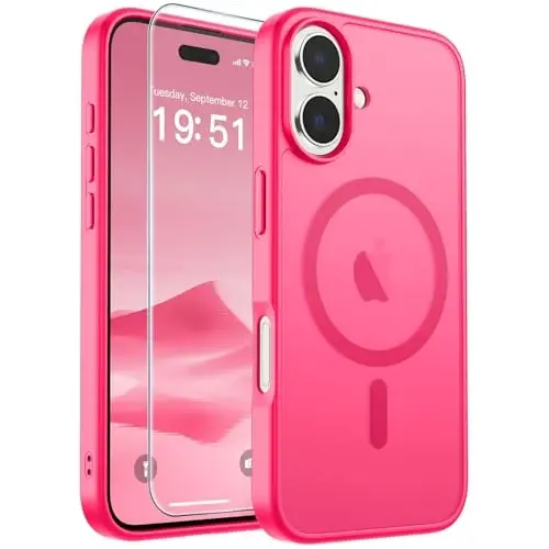 SUPFINE Magnetic for iPhone 17 Case (Compatible with MagSafe)(Military Grade Drop Protection) Translucent Matte Shockproof with Anti-Fingerprint Phone Cover,Hot Pink - 6