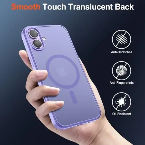 SUPFINE Magnetic for iPhone 17 Case (Compatible with MagSafe)(Military Grade Drop Protection) Translucent Matte Shockproof with Anti-Fingerprint Phone Cover 2025,Purple - 6