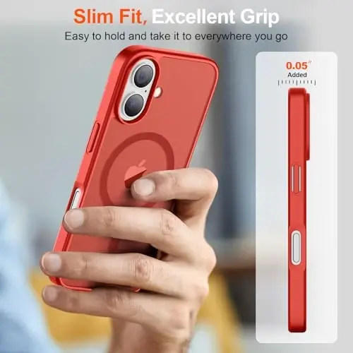 SUPFINE Magnetic for iPhone 17 Case (Compatible with MagSafe)(Military Grade Drop Protection) Translucent Matte Shockproof with Anti-Fingerprint Phone Cover 2025,Red - 7