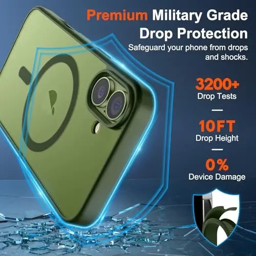 SUPFINE Magnetic for iPhone 17 Case (Compatible with MagSafe)(Military Grade Drop Protection) Translucent Matte Shockproof with Anti-Fingerprint Phone Cover 2025,Cangling Green - 3