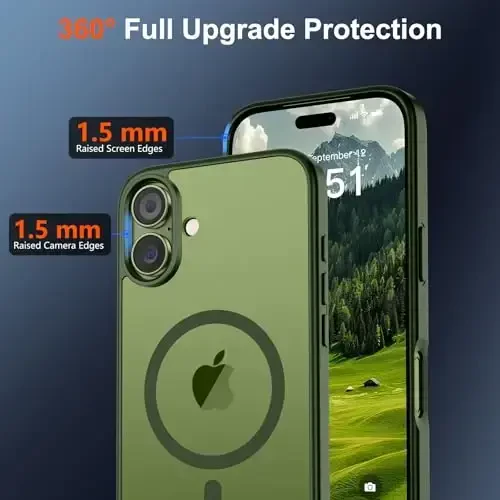 SUPFINE Magnetic for iPhone 17 Case (Compatible with MagSafe)(Military Grade Drop Protection) Translucent Matte Shockproof with Anti-Fingerprint Phone Cover 2025,Cangling Green - 4