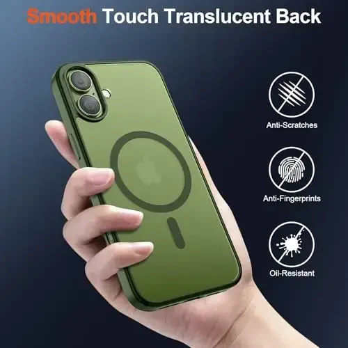 SUPFINE Magnetic for iPhone 17 Case (Compatible with MagSafe)(Military Grade Drop Protection) Translucent Matte Shockproof with Anti-Fingerprint Phone Cover 2025,Cangling Green - 6