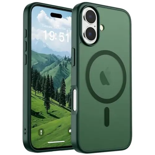 SUPFINE Magnetic for iPhone 17 Case (Compatible with MagSafe)(Military Grade Drop Protection) Translucent Matte Shockproof with Anti-Fingerprint Phone Cover 2025,Forest Green 