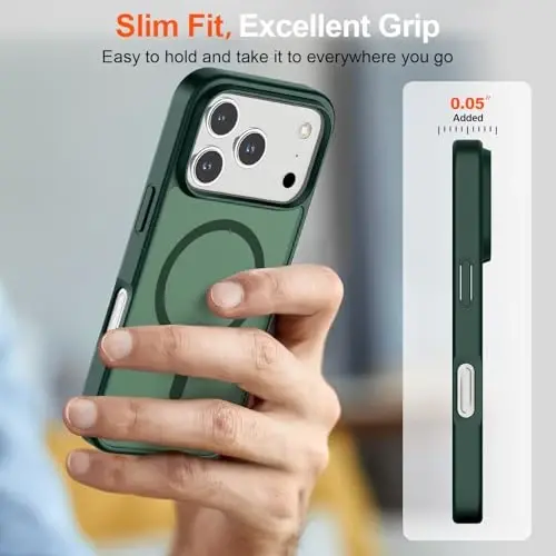 SUPFINE Magnetic for iPhone 17 Pro Case (Compatible with MagSafe)(Military Grade Drop Protection) Translucent Matte Shockproof with Anti-Fingerprint Phone Cover 2025,Forest Green - 7