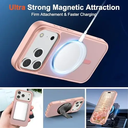 SUPFINE Magnetic for iPhone 17 Pro Case (Compatible with MagSafe)(Military Grade Drop Protection) Translucent Matte Shockproof with Anti-Fingerprint Phone Cover 2025,Pink - 5