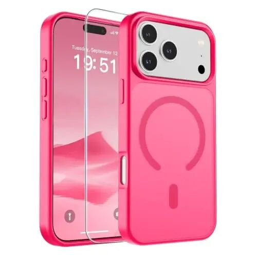 SUPFINE Magnetic for iPhone 17 Pro Case (Compatible with MagSafe)(Military Grade Drop Protection) Translucent Matte Shockproof with Anti-Fingerprint Phone Cover 2025,Hot Pink - SUPFINE
