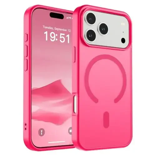 SUPFINE Magnetic for iPhone 17 Pro Case (Compatible with MagSafe)(Military Grade Drop Protection) Translucent Matte Shockproof with Anti-Fingerprint Phone Cover 2025,Hot Pink - SUPFINE