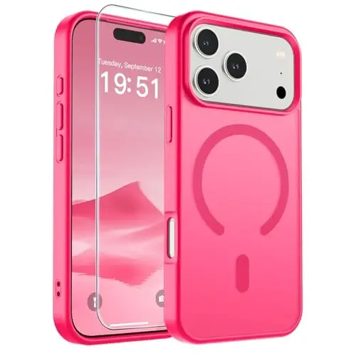 SUPFINE Magnetic for iPhone 17 Pro Case (Compatible with MagSafe)(Military Grade Drop Protection) Translucent Matte Shockproof with Anti-Fingerprint Phone Cover 2025,Hot Pink - 6