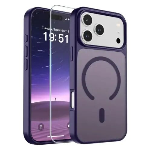 SUPFINE Magnetic for iPhone 17 Pro Case (Compatible with MagSafe)(Military Grade Drop Protection) Translucent Matte Shockproof with Anti-Fingerprint Phone Cover 2025,Dark Purple 