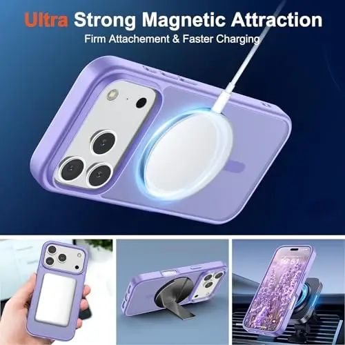 SUPFINE Magnetic for iPhone 17 Pro Case (Compatible with MagSafe)(Military Grade Drop Protection) Translucent Matte Shockproof with Anti-Fingerprint Phone Cover 2025,Purple - 5