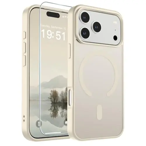 SUPFINE iPhone 17 Pro için Manyetik Kılıf (MagSafe Uyumlu) (Askeri Sınıf Düşme Koruması) Yarı Saydam Mat Darbeye Dayanıklı, Parmak İzi Önleyici Telefon Kılıfı, Antik Beyaz 