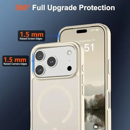 SUPFINE iPhone 17 Pro için Manyetik Kılıf (MagSafe Uyumlu) (Askeri Sınıf Düşme Koruması) Yarı Saydam Mat Darbeye Dayanıklı, Parmak İzi Önleyici Telefon Kılıfı, Antik Beyaz - 4