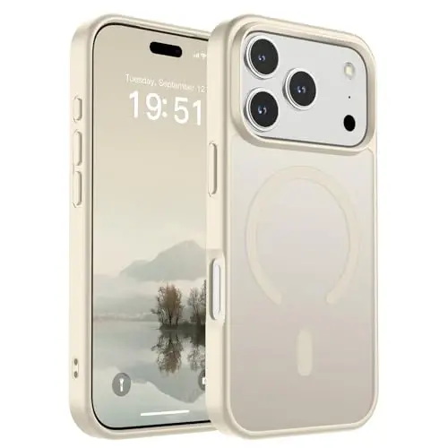 SUPFINE iPhone 17 Pro için Manyetik Kılıf (MagSafe Uyumlu) (Askeri Sınıf Düşme Koruması) Yarı Saydam Mat Darbeye Dayanıklı, Parmak İzi Önleyici Telefon Kılıfı, Antik Beyaz 