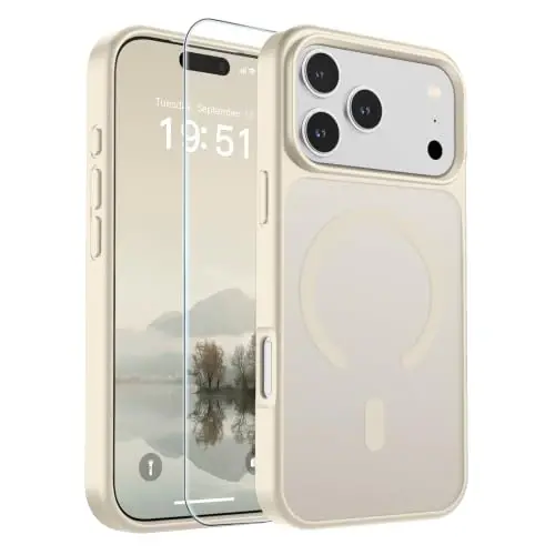 SUPFINE Magnetic for iPhone 17 Pro Case (Compatible with MagSafe)(Military Grade Drop Protection) Translucent Matte Shockproof with Anti-Fingerprint Phone Cover,Antique White - 1