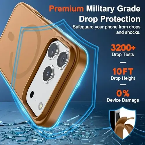 SUPFINE iPhone 17 Pro için Manyetik Kılıf (MagSafe Uyumlu) (Askeri Sınıf Düşme Koruması) Yarı Saydam Mat Darbeye Dayanıklı, Parmak İzi Önleyici Telefon Kılıfı, Kahverengi - 3