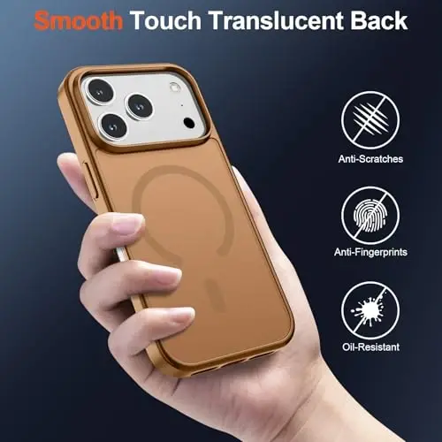 SUPFINE iPhone 17 Pro için Manyetik Kılıf (MagSafe Uyumlu) (Askeri Sınıf Düşme Koruması) Yarı Saydam Mat Darbeye Dayanıklı, Parmak İzi Önleyici Telefon Kılıfı, Kahverengi - 6